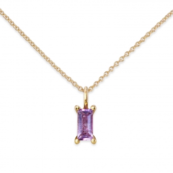 Four Prong Baguette Necklace with Solitaire Gemstone