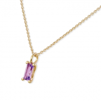 Four Prong Baguette Necklace with Solitaire Gemstone