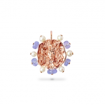 Gold Medusa Superstition Protection Pendant with Diamonds, Pearls, and Tanzanite accents