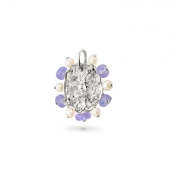 Gold Medusa Superstition Protection Pendant with Diamonds, Pearls, and Tanzanite accents