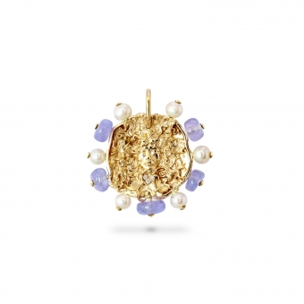 Gold Medusa Superstition Protection Pendant with Diamonds, Pearls, and Tanzanite accents