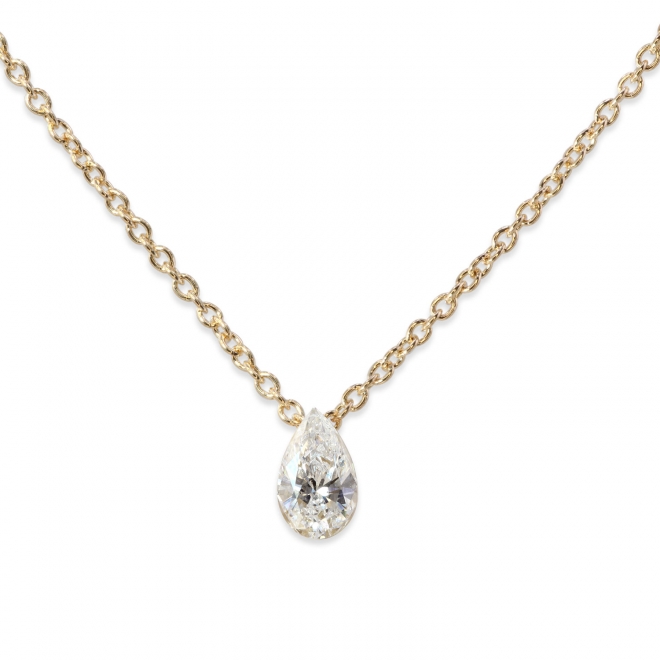 Solitaire Invisible Pear Shape Diamond Necklace