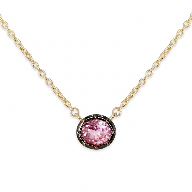 Oval Diamond Illusion Prong Paint Black Rhodium Necklace