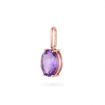 Oval Shape Amethyst Birthstone Gold Pendant - February