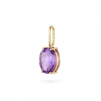 Oval Shape Amethyst Birthstone Gold Pendant - February