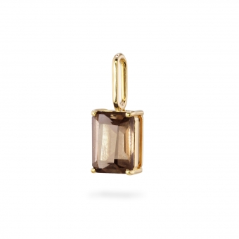 Emerald Cut Smokey Quartz Birthstone Gold Pendant - June