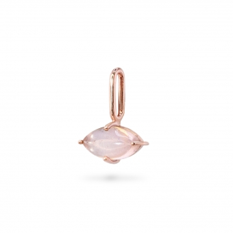 Marquise Cabochon Rose Quartz Birthstone Gold Pendant - October