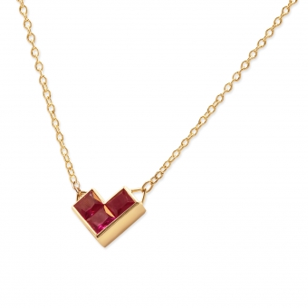 Ruby Set Stones in A Square Heart Shape Pendent