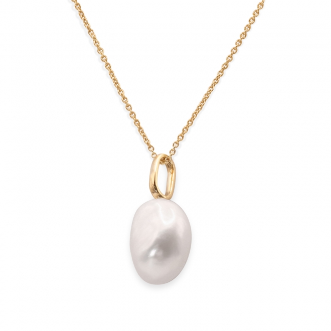 Gold Natural Pearl with Oval Bail Necklace 