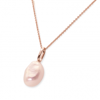 Gold Natural Pearl with Oval Bail Necklace 