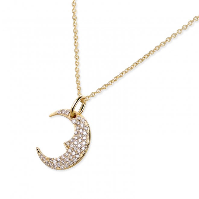 Gold Crescent Moon Necklace with Diamonds