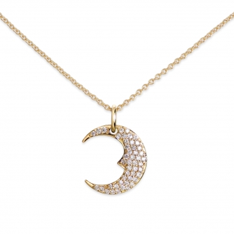 Gold Crescent Moon Necklace with Diamonds
