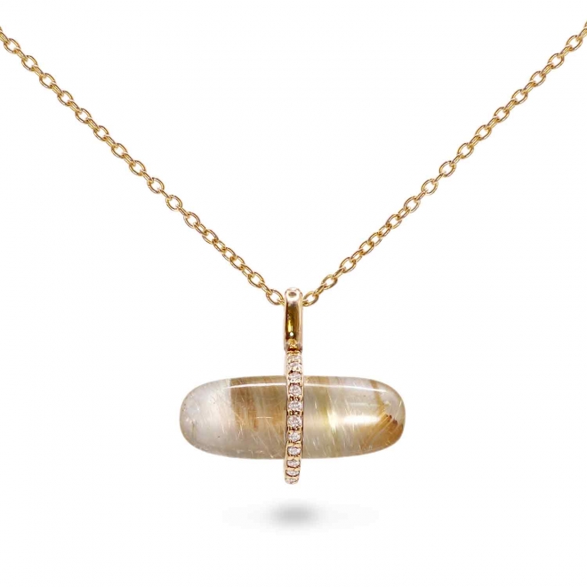 Diamanta Gold Rutile Quartz Pillgem Necklace