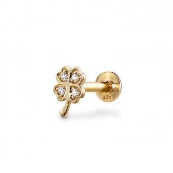 Lucky Leaf Flat-Back Helix Piercing with Gemstones