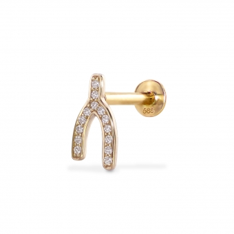 Wish Bone Flat-Back Helix Piercing with Gemstones