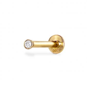 Solitaire Round Gemstone Bezel Setting Flat-Back Helix Piercing