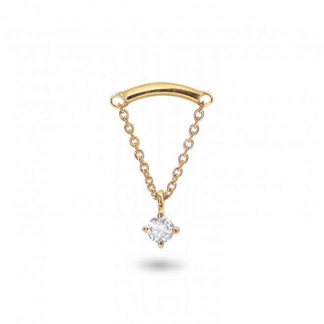 Gold Curve Bar with Hanging Gemstone Flat Back Helix