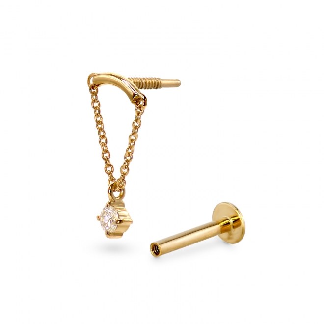 Gold Curve Bar with Hanging Gemstone Flat Back Helix