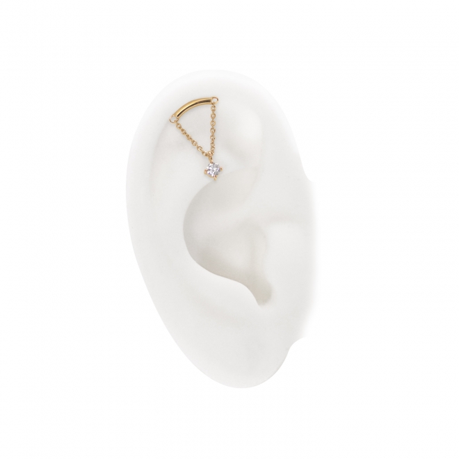 Gold Curve Bar with Hanging Gemstone Flat Back Helix