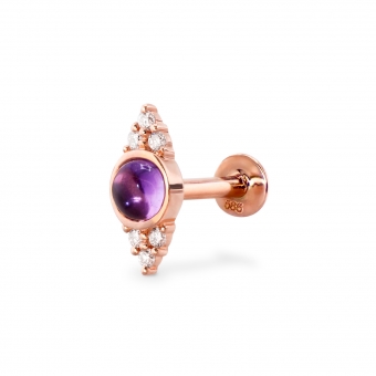 Cabochon Gemstone Bezel Setting and Diamonds Flat-Back Helix Piercing