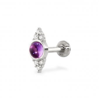 Cabochon Gemstone Bezel Setting and Diamonds Flat-Back Helix Piercing