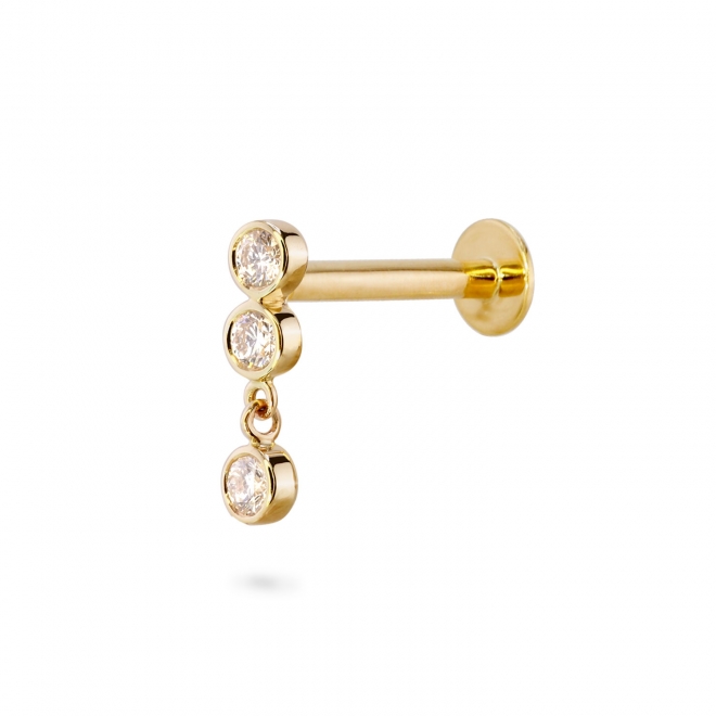 Gold Dangling Flat Back Helix with 3 Diamonds