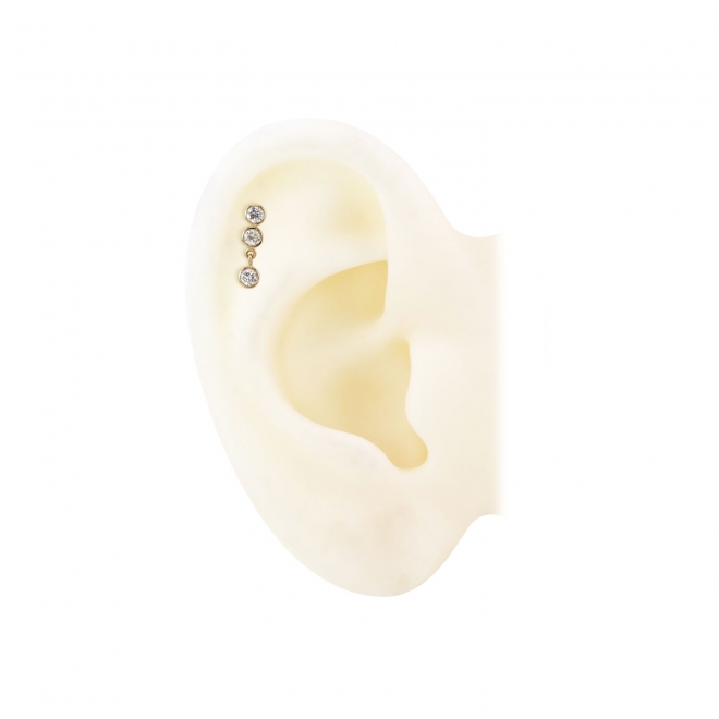 Gold Dangling Flat Back Helix with 3 Diamonds