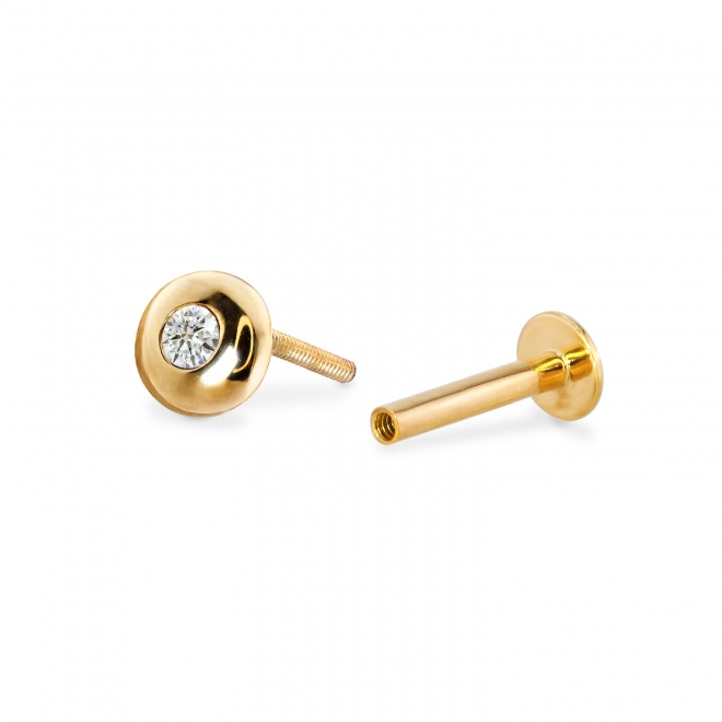 Round Diamond Gold Button Flat-Back Helix