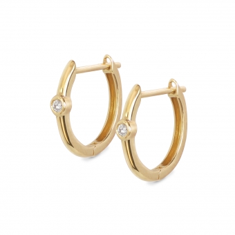 Big Solitaire Stone In Bezel Setting Huggie Earring With Gemstones