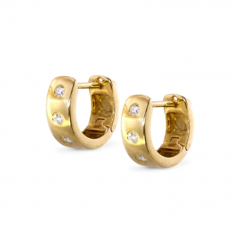 Thick Gold Huggie Earrings with 3 Diamonds
