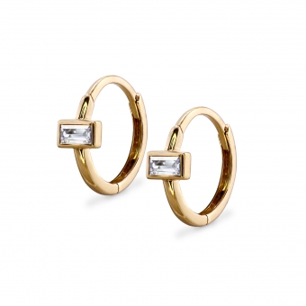 Full Bezel Horizontal Baguette Huggie Earring