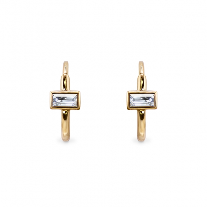 Full Bezel Horizontal Baguette Huggie Earring Full Bezel Horizontal Baguette Huggie Earring