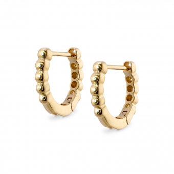 Solid Gold Bead Charm Holder Huggie Earrings