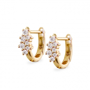 Solid Gold Charm Holder Huggie Earring with 7 Diamonds