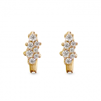 Solid Gold Charm Holder Huggie Earring with 7 Diamonds