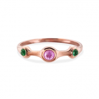 Cabochon Gemstones Quarter Band Gold Ring