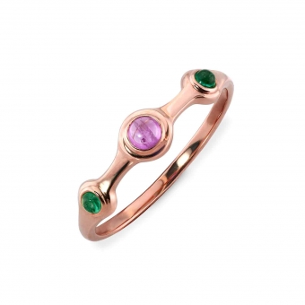 Cabochon Gemstones Quarter Band Gold Ring