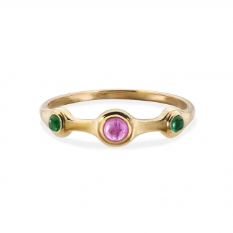 Cabochon Gemstones Quarter Band Gold Ring