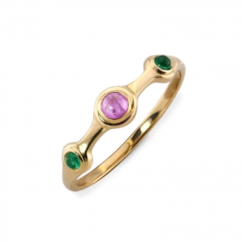 Cabochon Gemstones Quarter Band Gold Ring