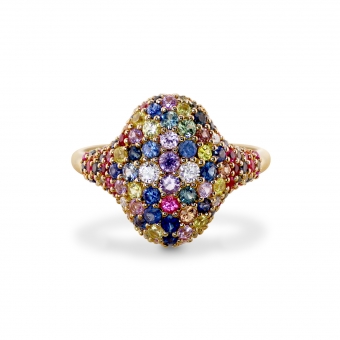 Multicolor Gemstones and Diamonds Gold Ring