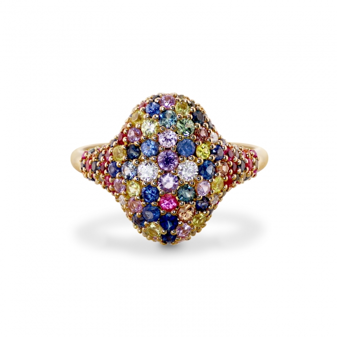 Multicolor Gemstones and Diamonds Gold Ring