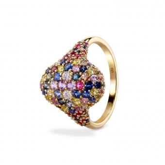 Multicolor Gemstones and Diamonds Gold Ring