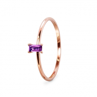 Four Prong Baguette Ring with Solitaire Gemstone