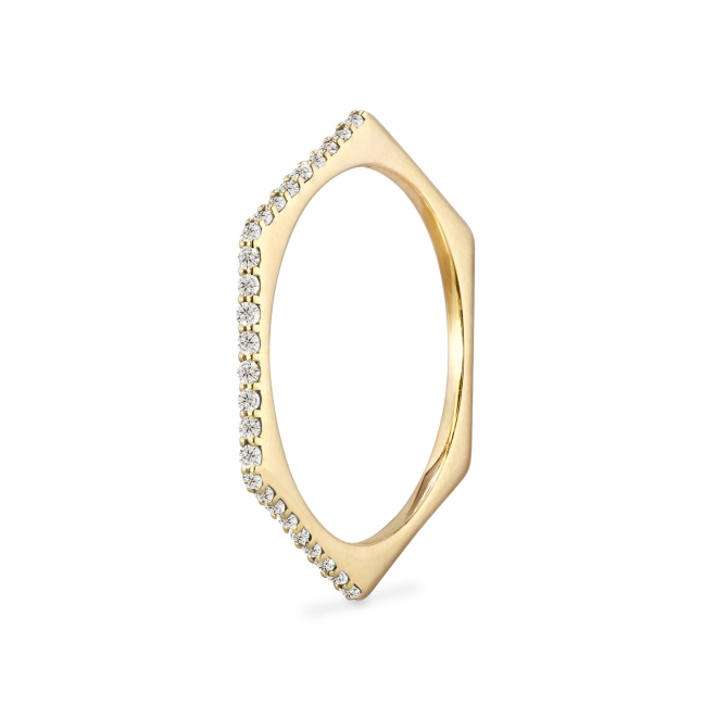 Hexagon Shape Thin Ring with Diamonds