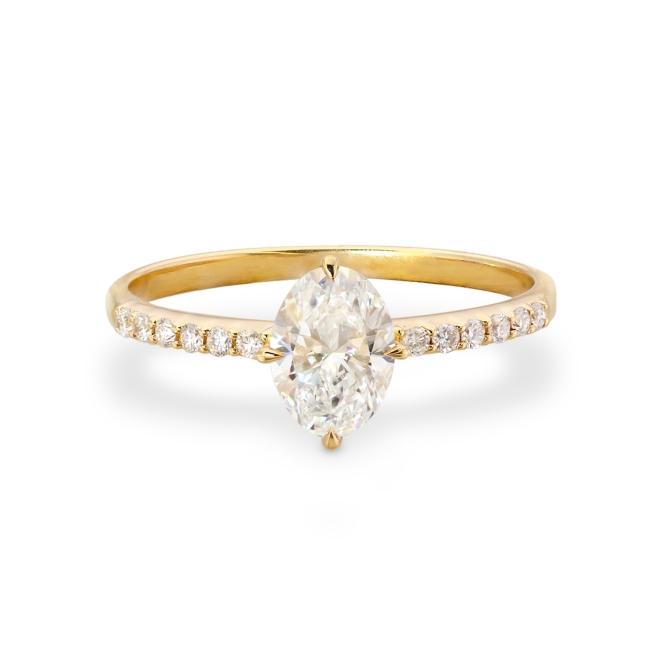 Oval Cut Diamond and Diamonds in Pavé Setting Engagement Ring