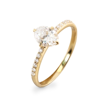 Oval Cut Diamond and Diamonds in Pavé Setting Engagement Ring