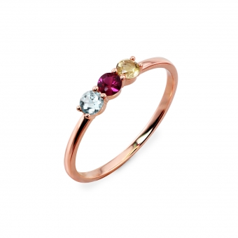Tri-Gemstone Shared Prong Setting Gold Ring