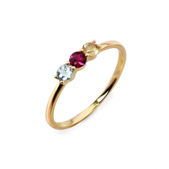 Tri-Gemstone Shared Prong Setting Gold Ring