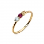 Tri-Gemstone Shared Prong Setting Gold Ring