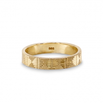 Cross Pattern Engagement Gold Ring-4mm Width
